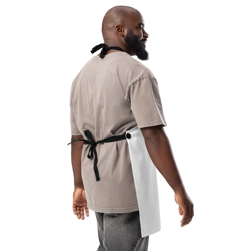 Blessed & Grateful® white apron with logo across chest, premium polyester — back view