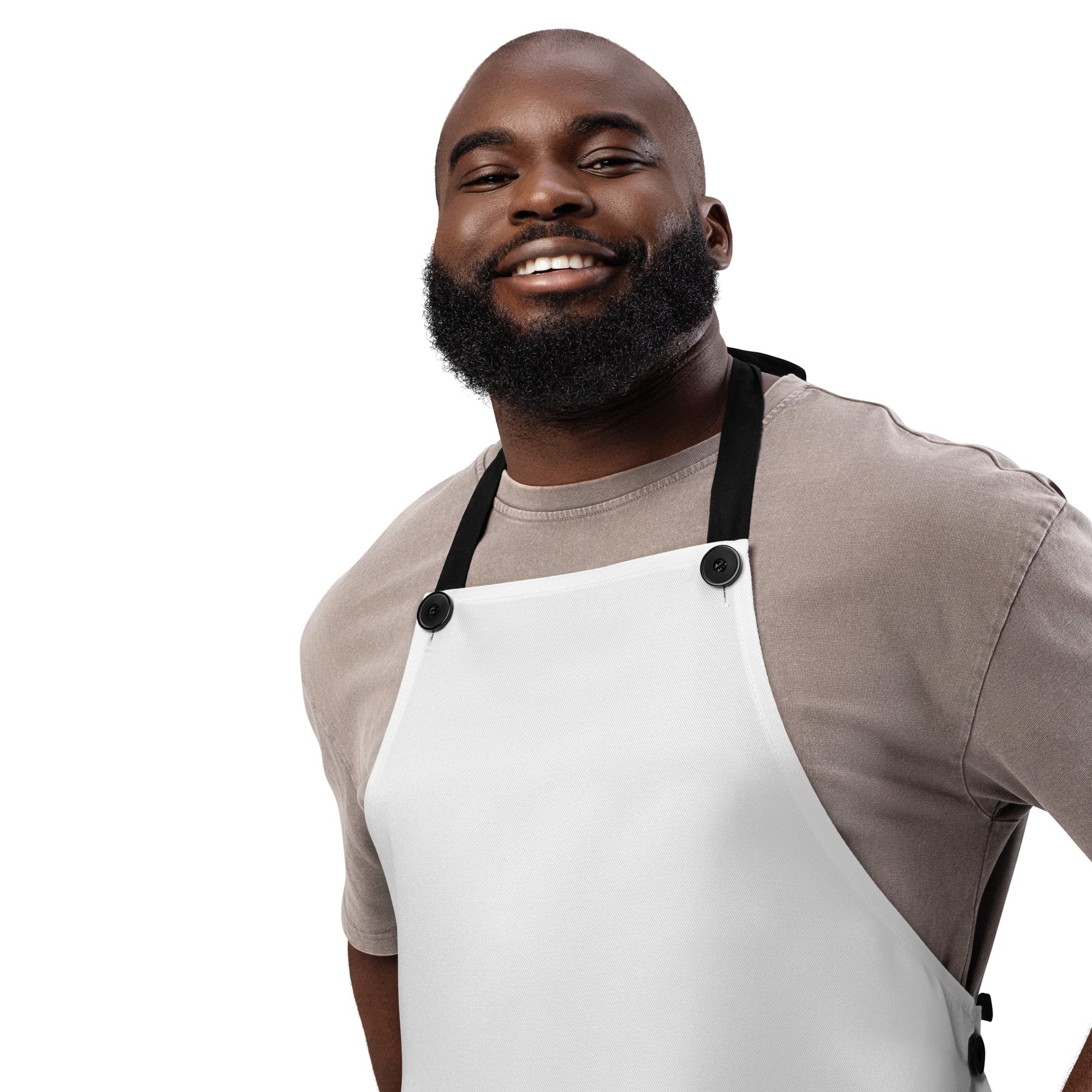 Blessed & Grateful® white apron with logo across chest, premium polyester — front view