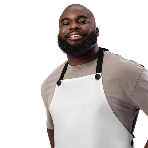 Blessed & Grateful® white apron with logo across chest, premium polyester — front view