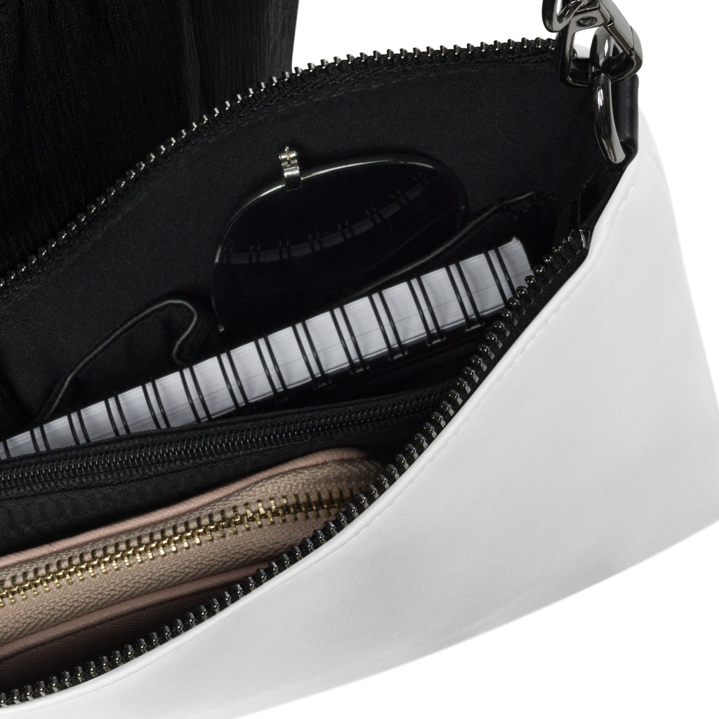 Blessed & Grateful® white faux-leather crossbody bag with logo print, adjustable strap — product details